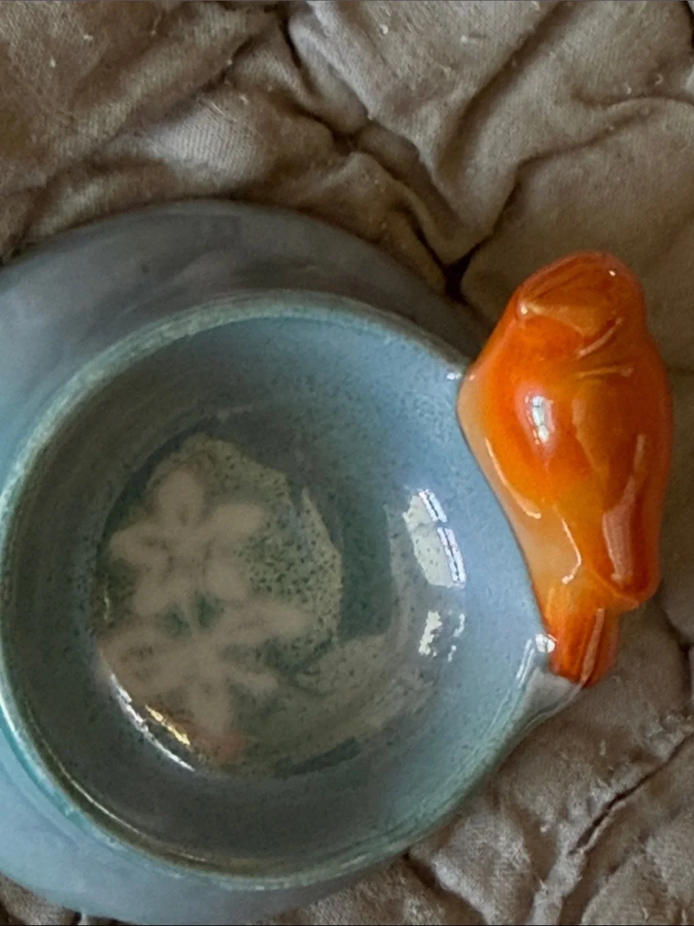 Made in Japan vinegar ring holder Orange bird blue luster dish bottom